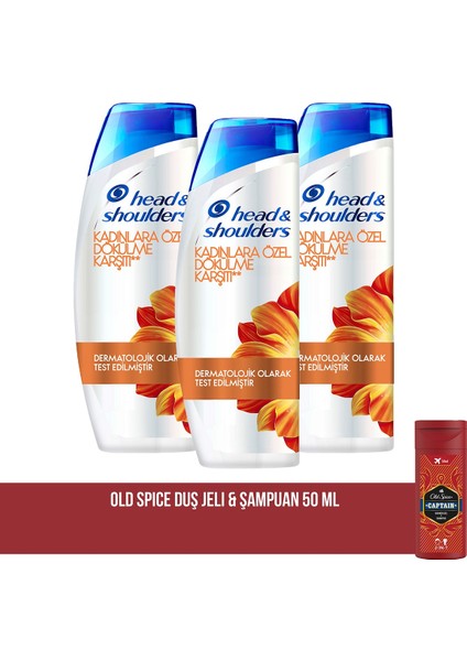 Head & Shoulders Şampuan Kadınlara Özel Saç Dökülmelerine Karşı 400 ml x 3 +Old Spice Duş Jeli 50 ml