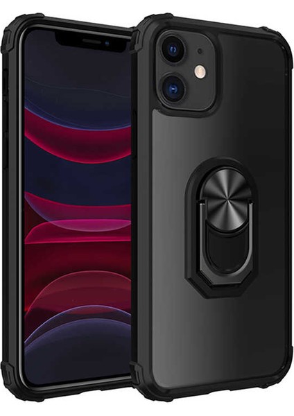Apple iPhone 11 (6.1'') Kılıf Ultra Korumalı Yüzüklü Standlı Mola Kapak Siyah