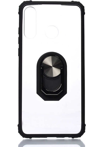Huawei P30 Lite Kılıf Ultra Korumalı Yüzüklü Standlı Mola Kapak + Tam Kaplayan 5D Cam Ekran Koruyucu Siyah