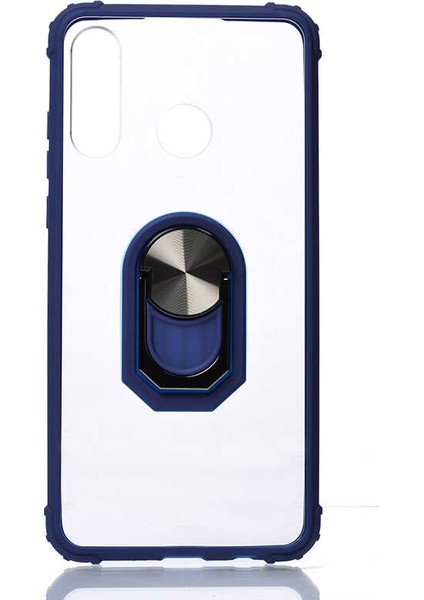 Huawei P30 Lite Kılıf Ultra Korumalı Yüzüklü Standlı Mola Kapak + Tam Kaplayan 5D Cam Ekran Koruyucu Lacivert