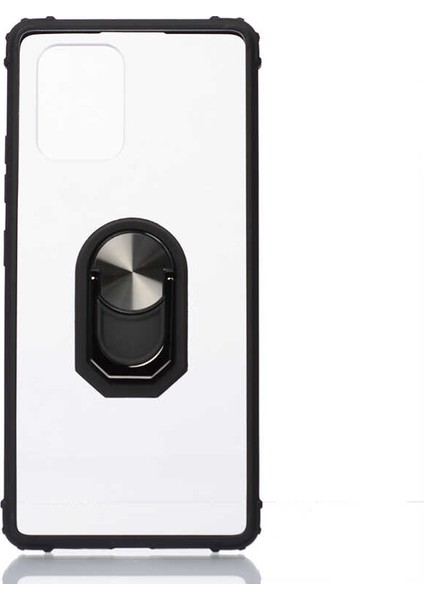 Samsung Galaxy A51 Kılıf Ultra Korumalı Yüzüklü Standlı Mola Kapak + Nano Ekran Koruyucu Siyah