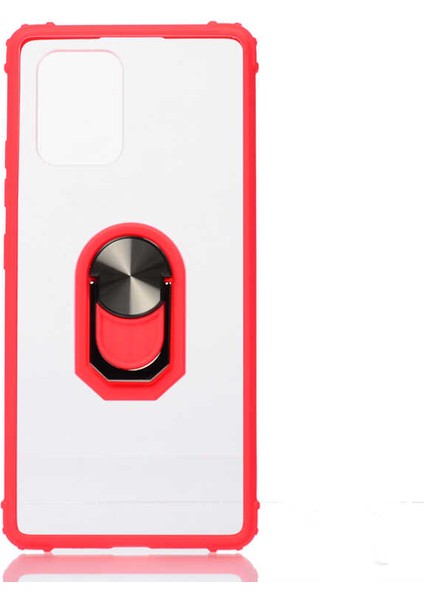 Samsung Galaxy A71 Kılıf Ultra Korumalı Yüzüklü Standlı Mola Kapak + Tam Kaplayan 5D Cam Ekran Koruyucu Kırmızı