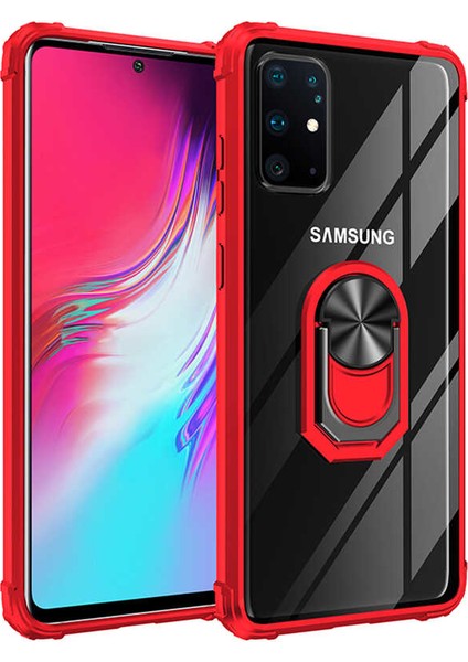 Samsung Galaxy S20 Plus Kılıf Ultra Korumalı Yüzüklü Standlı Mola Kapak + 360 Full Body Ekran Koruyucu (Ön-Arka) Kırmızı