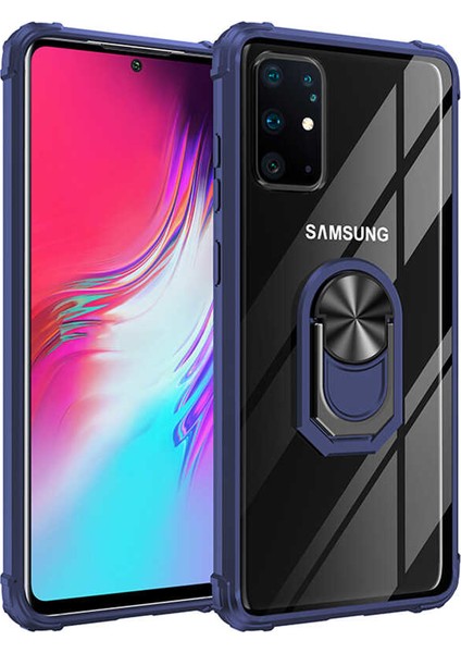 Samsung Galaxy S20 Plus Kılıf Ultra Korumalı Yüzüklü Standlı Mola Kapak + 360 Full Body Ekran Koruyucu (Ön-Arka) Lacivert