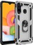 Samsung Galaxy A21 Kılıf Tank Vega Standlı Yüzüklü Mıknatıslı + Nano Glass Gümüş 1