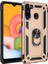 Samsung Galaxy A21 Kılıf Çift Katmanlı Yüzüklü Manyetik Vega Kapak + Cam Ekran Koruyucu Gold 1