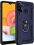 Samsung Galaxy A21 Kılıf Çift Katmanlı Yüzüklü Manyetik Vega Kapak + Cam Ekran Koruyucu Lacivert 1