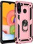 Samsung Galaxy A21 Kılıf Çift Katmanlı Yüzüklü Manyetik Vega Kapak + Cam Ekran Koruyucu Rose 1
