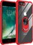 Apple iPhone 7-8 Plus Kılıf Ultra Korumalı Yüzüklü Standlı Mola Kapak + Tam Kaplayan 5D Beyaz Cam Ekran Koruyucu Kırmızı 1