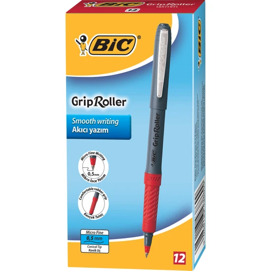 Bic Roller Glide Grip 0.5 Kırmızı Roller Kalem 12'Li Kutu