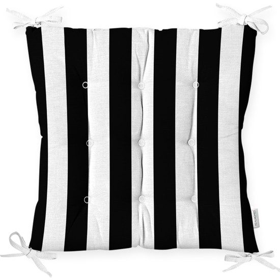 RealHomes Siyah Beyaz Çizgili Pofidik Kare Sandalye