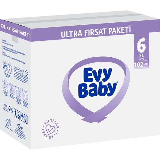 Evy Baby Bebek Bezi 6 Numara Xl 102�LI + 2 Paket Islak Havlu Fiyatı