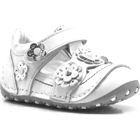 Nino Deri Gümüş Beyaz  Cırtlı Yazlık İlk Adım Ayakkabı