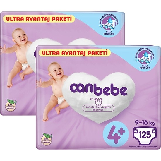 Canbebe Bebek Bezi 4+ Beden Ultra Avantaj Paket 125LI x 2 Fiyatı