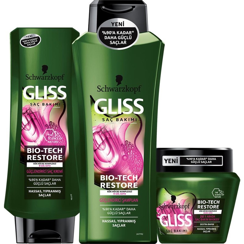 Schwarzkopf Glıss Bıo-Tech 500 ml + Saç Kremi 360 ml + Maske 300 ml