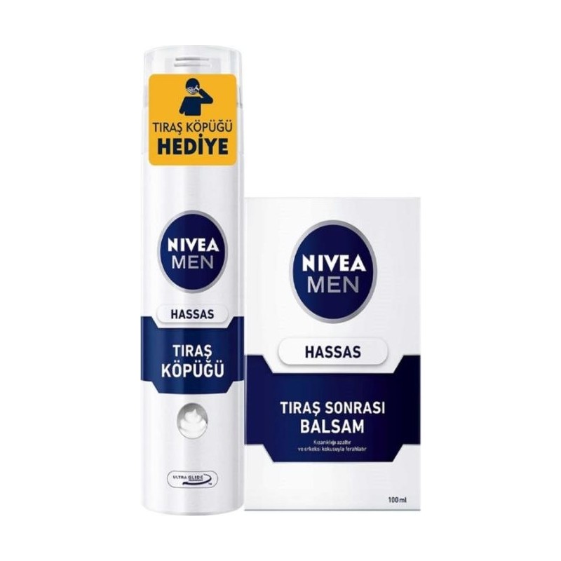 Nivea Men Hassas Ciltler için Tıraş Seti,Tıraş Sonrası Nemlendirici Balsam Hassas 100 ml ve Traş Köpüğü 200 ml,Nazik Tıraş Bakımı