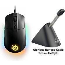 Steelseries Rival 3 Oyuncu Mouse + Glorious Bungee Kablo Tutucu Siyah