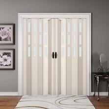 Faran Dekorasyon 230 x 215 Beyaz Renk Camlı Çift Açılım Pvc Akordiyon Katlanır Kapı FRNAKMODEL-223