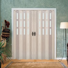 Faran Dekorasyon 260 x 215 Akçaağaç Renk Camlı Çift Açılım Pvc Akordiyon Katlanır Kapı FRNAKMODEL-261