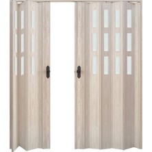 Faran Dekorasyon 305 x 215 Akçaağaç Renk Camlı Çift Açılım Pvc Akordiyon Katlanır Kapı FRNAKMODEL-321