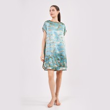 Nomads Felt %100 Ipek Kısa Elbise | Turkuaz | Van Gogh Badem Ağacı
