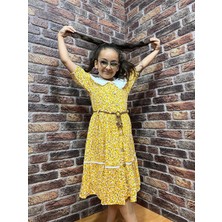 Cillop Butik Kız Çocuk Çiçek Desenli  Bebe Yaka Kemerli Elbise
