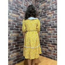 Cillop Butik Kız Çocuk Çiçek Desenli  Bebe Yaka Kemerli Elbise