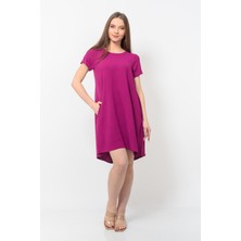 Nuseel Kadın Aerobin Kumaş Yazlık Elbise Mürdüm Rengi