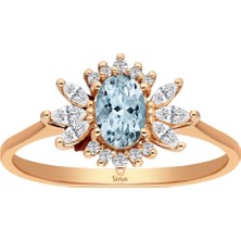 Sirius Markiz Kesim Pırlanta ve Oval Akuamarin Taşlı Yüzük