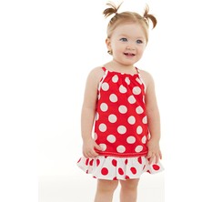 Denokids Kırmızı Puantiye Kız Bebek Yazlık Elbise