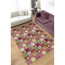 Homshtag Gül Bahçesi Patchwork Geometrik Halı Renkli Kareli Oturma Odası Halısı Çiçekli Salon Halısı