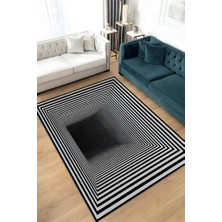 Homshtag Tünel Dokuma Tabanlı Geometrik Halı Kareli Oturma Odası Halısı Siyah Beyaz Salon Halısı