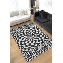 Homshtag Damalı İllüzyon Geometrik Desenli Halı Siyah Beyaz Oturma Odası Halısı Modern Salon Halısı