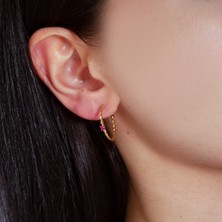 Adil İdil Kuyumculuk Pembe Taşlı Burgu Yarım Halka Küpe