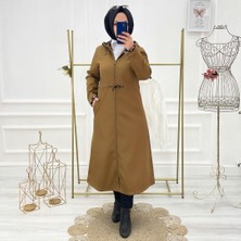 Vibeys Collection Taba Içi Leopar Desenli ve Kendinden Astarlı Su Geçirmez Kadın Trençkot