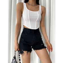 Juwen Kare Yaka Korse Görünümlü Crop Top Bluz Bustiyer