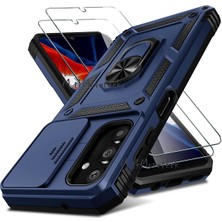 MTK Moveteck Samsung Galaxy A54 5g Kılıf Kamera Korumalı Sürgülü Yüzüklü Armor Military Zırh Tank Yüzüklü Standlı Kılıf ve Ekran Koruyucu Set