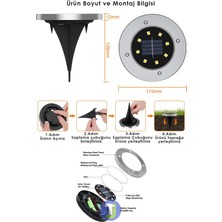 Technojet 1 Adet Sarı Işık Solar 8 Ledli Kazıklı Çim Zemin Bahçe Aydınlatma Güneş Enerjili 3W