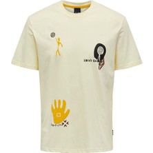 Only & Sons O Yaka Baskılı Sarı Erkek T-Shirt 22025304_ONSPAX Reg Placement Print
