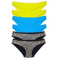 Royaleks 6 Adet Likralı Kadın Slip Külot Leopar Sarı Mavi