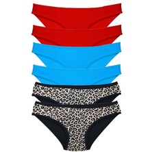 Royaleks 6 Adet Likralı Kadın Slip Külot Leopar Kırmızı Mavi