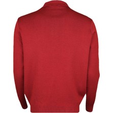 CO Cewo Tricot Çelik Örme Klasik Kalıp Yünlü Düğmeli Polo Yaka Bordo Triko Kazak