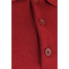 CO Cewo Tricot Çelik Örme Klasik Kalıp Yünlü Düğmeli Polo Yaka Bordo Triko Kazak