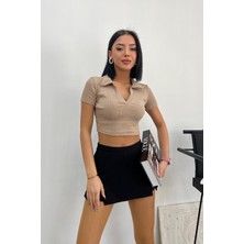Hanclo Kadın Polo Yaka Crop Bluz