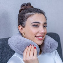 Simple The Pillow Visco Seyahat Yastığı Araba Uçak Otobüs Taşıt Içi Yolculuk Yastığı Ortopedik Yastık Gri 31*27*10