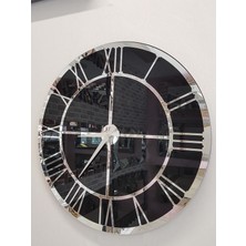 Ayna Denizi Silver Black Model Gümüş Siyah Renk 50 Cm Dekoratif Aynalı Duvar Saati