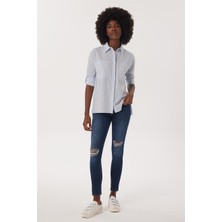Lee Cooper Mindy Kadın %100 Pamuk Dokuma Gömlek Mavi