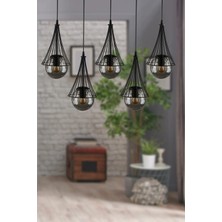 Begüsa Lapis 5.li Sıralı Avize Siyah Füme Cam