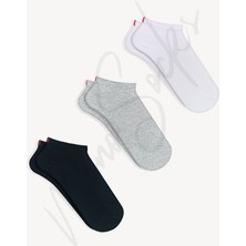 Mono Socks 3'lü Kırmızı Çentikli Patik Çorap