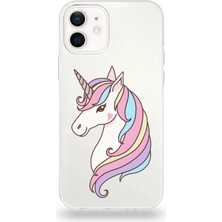 Printify Apple iPhone 12 Mini Uyumlu Kapak Unicorn Tasarımlı Şeffaf Silikon Kılıf